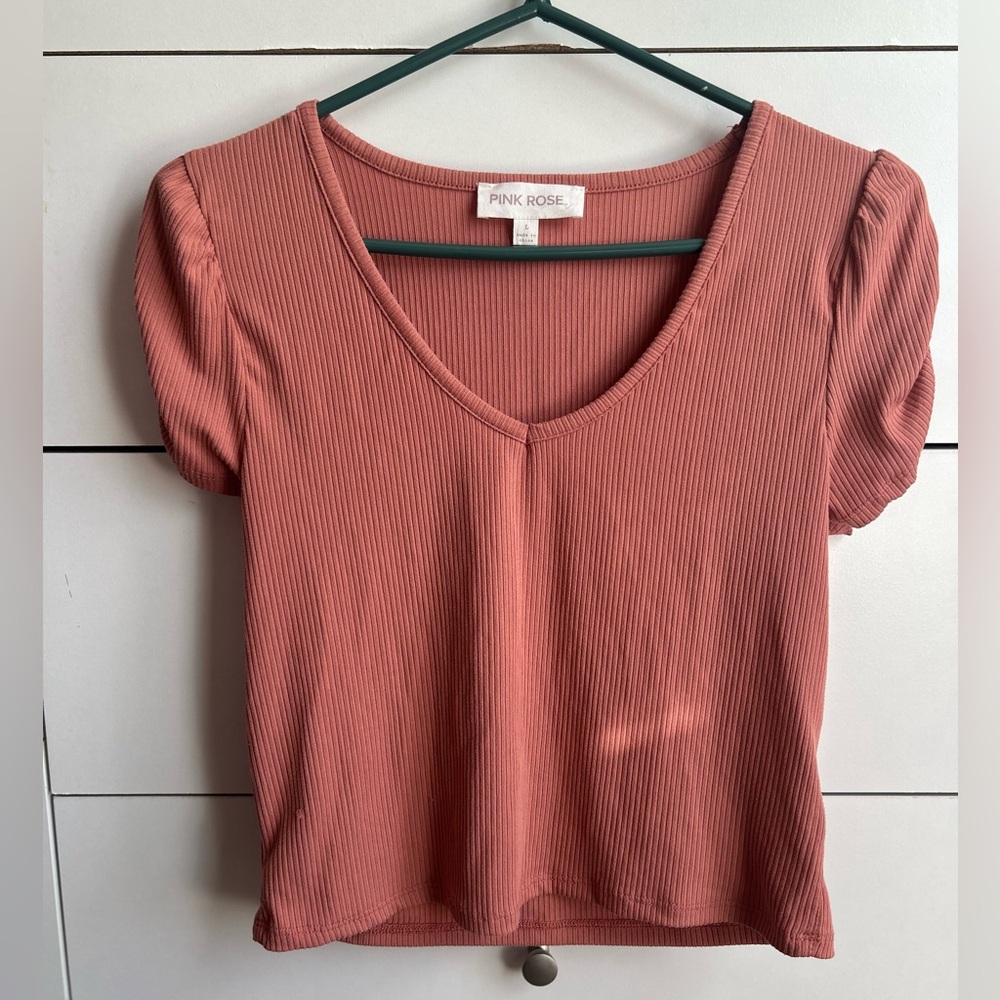 Pink Rose Women's Pink Ribbed Blouse